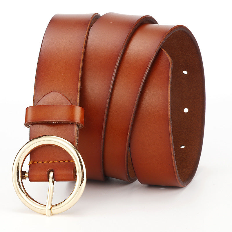 Women's belt female wide leather casual wild student belt fashion round pin buckle with jeans belt