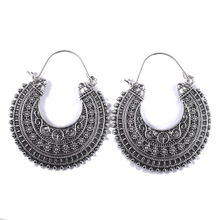 Heart-Shaped Carved Hollow Alloy Earrings Alloy Retro Ethnic Style Carved Earrings